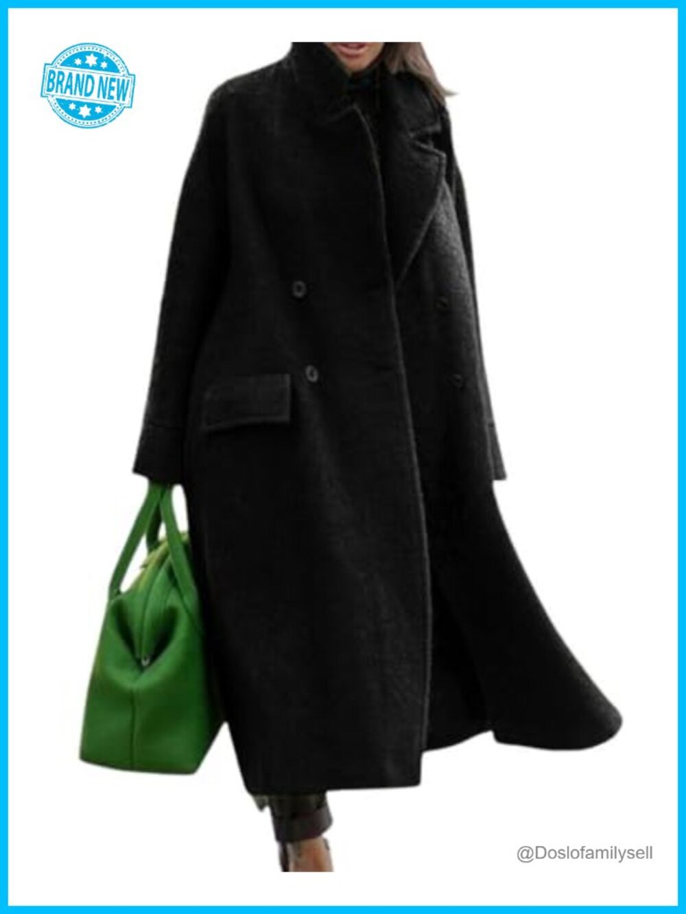 Oversized Wool Blend Pea Coat Long Trench Overcoat